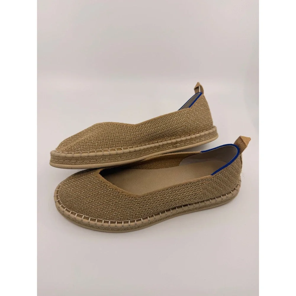 Rothys The Espadrille Camel Metallic Gold Knit Flats Shoes Women 8.5 186-008